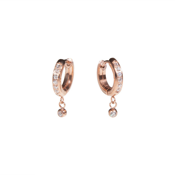 Rose gold stainless steel half eternity huggie earrings with pendant boucles d'oreilles dormeuses or rose demi éternité or avec pendentif acier inoxydable MIA T220E005